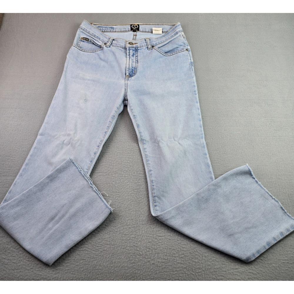 XOXO Bootcut Jeans Size 7/8 Light Wash Raw Hem Stretch Y2K Low Rise Denim Pants